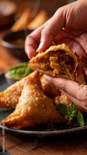 Freshly Fried Samosa Opened by Hand for Iftar