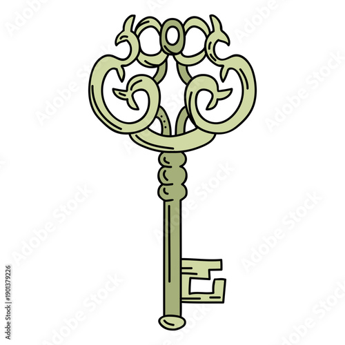 Hand drawn vase green ornate key