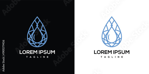 Water Drop Diamond Logo - Clean Blue Gemstone Shape.