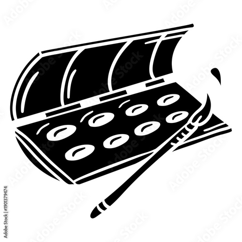 Hand drawn watercolor pigment set brush black