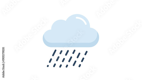 Minimalist weather icon features a blue cloud with falling raindrops isolated on a clean white background for forecast.