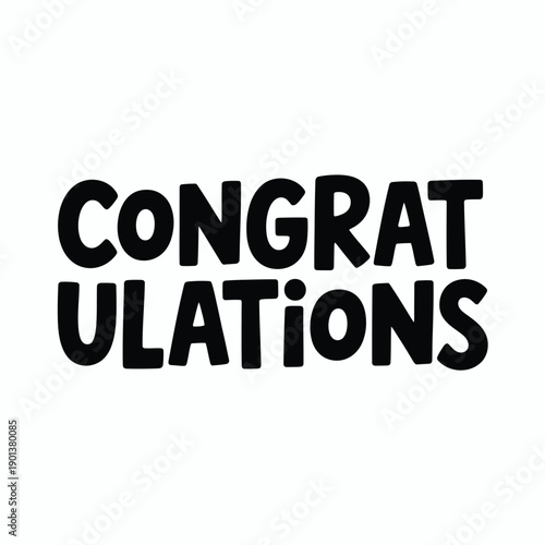 Bold black text spelling congratulations on a white background