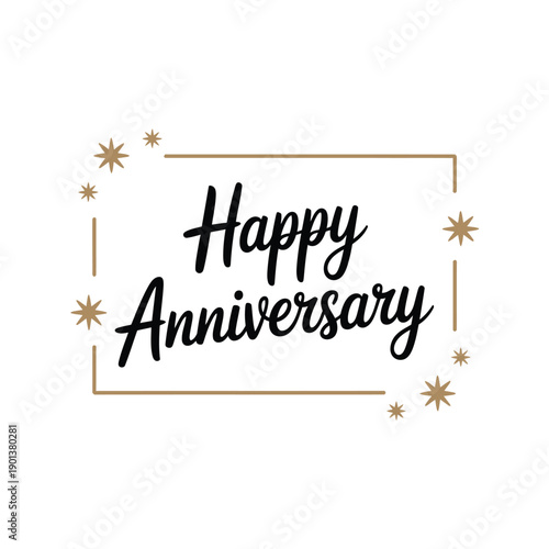 Happy anniversary message with decorative stars and a rectangular frame