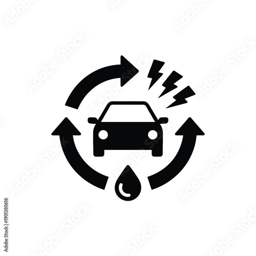 Electric vehicle charging symbol with lightning bolts and a droplet