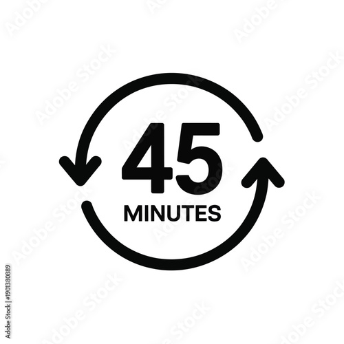 Black circular icon displaying 45 minutes with arrows indicating repetition