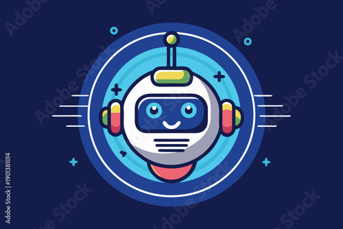 circular bot head with voice waves icon