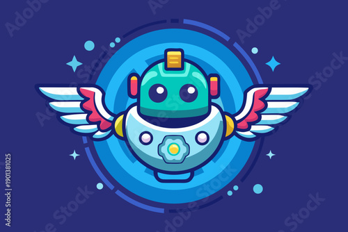 floating circular bot with mechanical wings icon