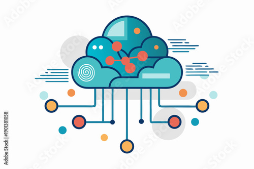 cloud shaped hub emitting neural network icon
