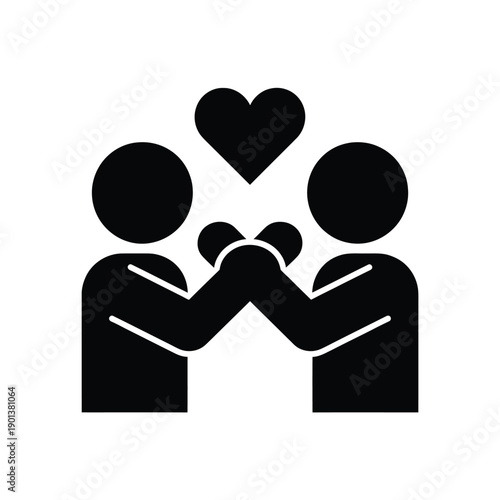 Two figures connecting hearts with a gesture of unity and affection