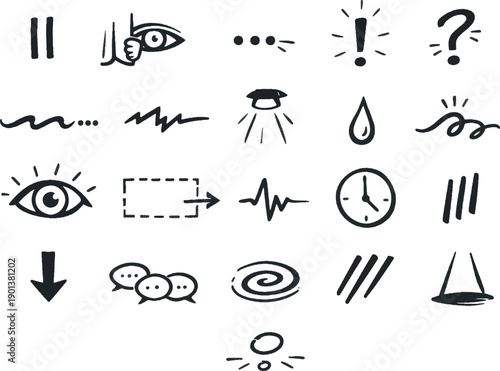 Mega Collection of Technical Schematic Icons, Abstract Line Connectors, Minimalist Arrows, and Hand-Drawn Doodle Elements for Engineering and UI Design