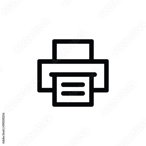 Simple black outline illustration of a classic desktop printer icon