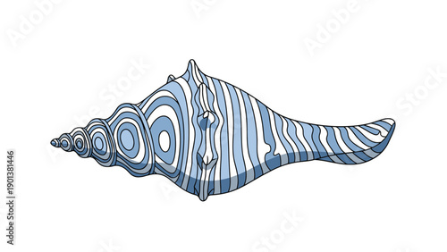 Large seashell with intricate blue and white concentric patterns captures the beauty of marine life and the ocean.
