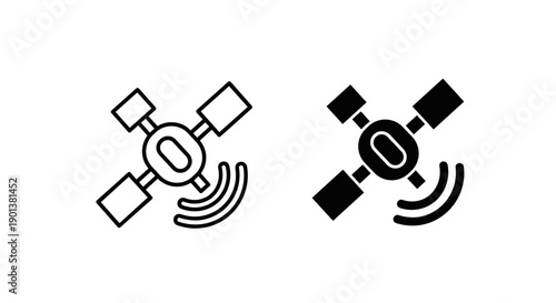 Satellite broadcasting signal icon, communication technology outline and solid glyph vector.