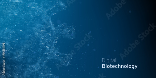 Abstract blue Virus Cell Cyber Technology illustration. Pathogen digital biotechnology futuristic concept. Biology innovative research backdrop.