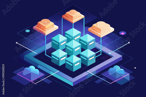 modular isometric cloud block icon