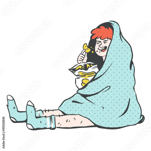 Person eating chips illustration