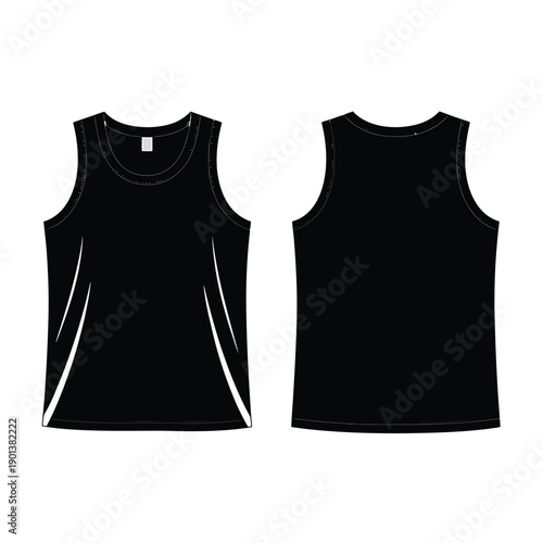 Black tank top design mockup displayed from front and back views