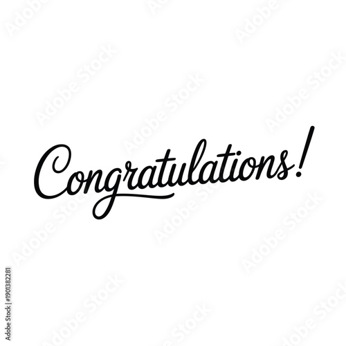 Elegant black calligraphy displays the word congratulations on a white background