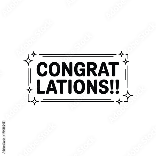 Black and white congratulations graphic with sparkling star embellishments