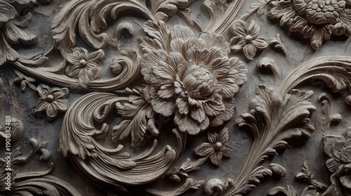 Intricate floral wood carving in baroque style with detailed floral motifs