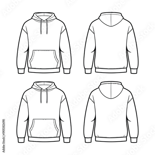 Fashion technical illustration of a casual sporty hoodie garment design