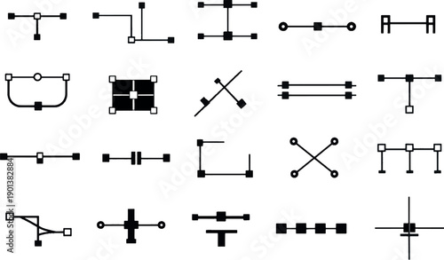 Technical Schematic Line Icons Set, Abstract Connectivity Symbols and Minimalist Vector Engineering Diagrams for Infographic Design