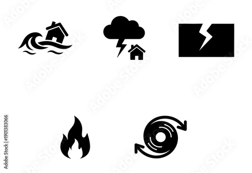 Weather disaster icons set for emergency services