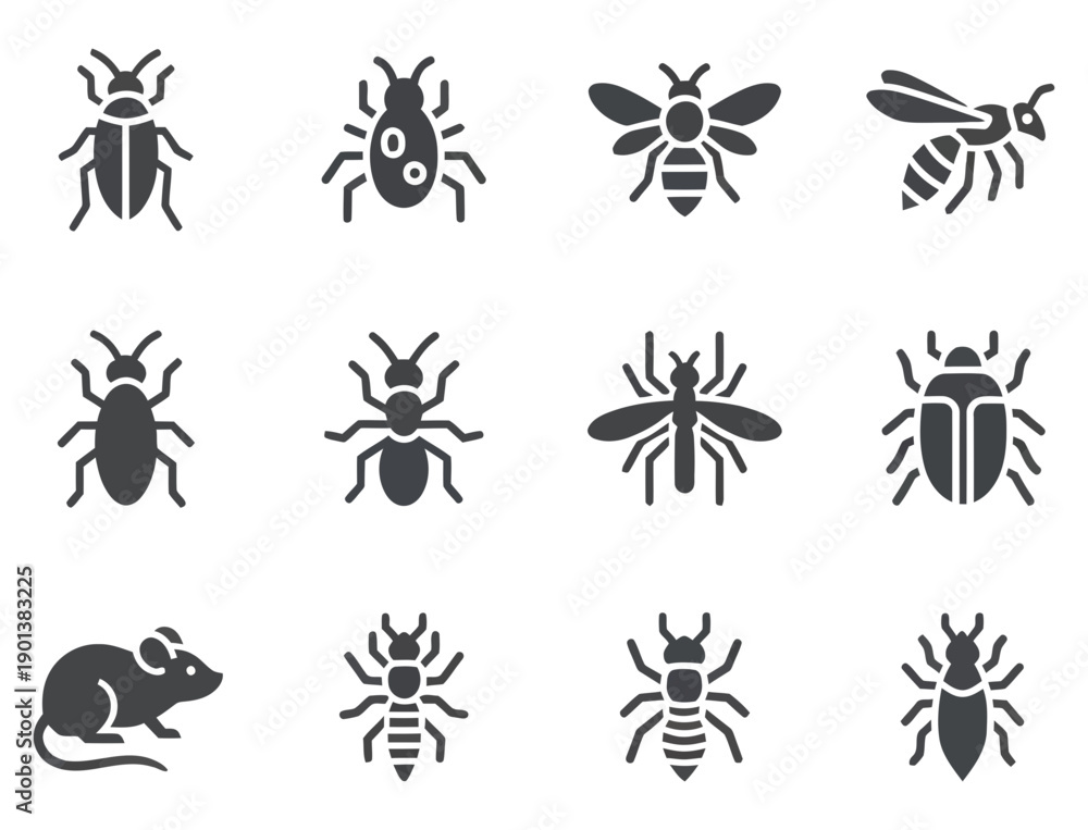 Fototapeta premium Insects and small creatures in modern vector icons