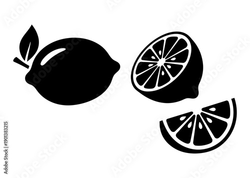Fresh lemons and slices in modern silhouette style
