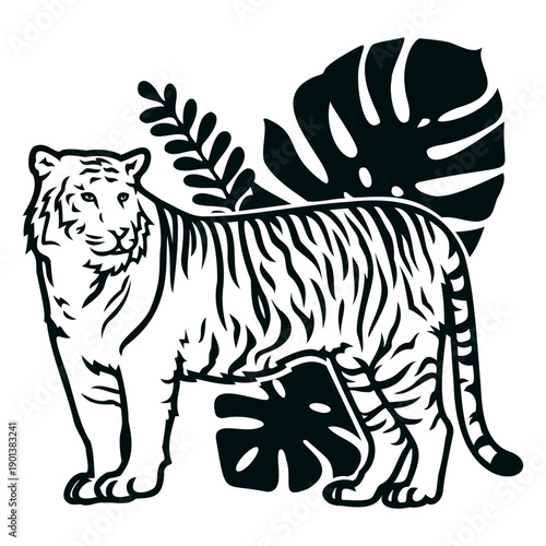 Tiger side with plants stroke