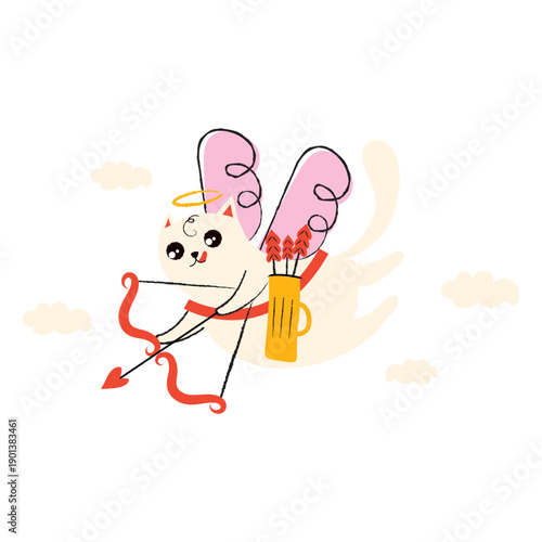 Cupid cat flat cartoon