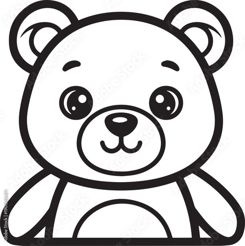 Cute teddy bear face outline – Adorable cartoon bear line art vector illustration