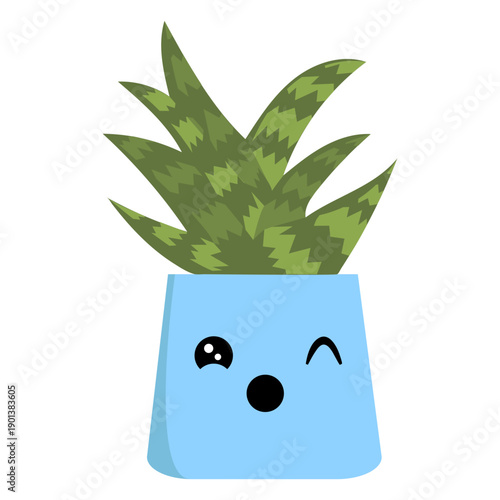Cute cactus winking flat