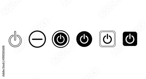 Power button icons vector set, turn on off symbol, restart sign illustration, standby pictogram collection