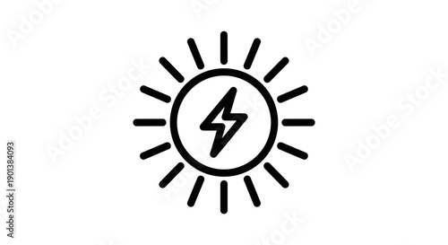 Solar energy power symbol featuring sun outline with lightning bolt bolt icon for renewable electricity resource