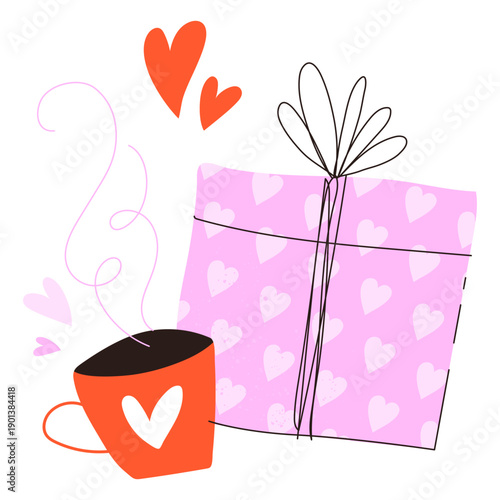 Present and coffee doodle