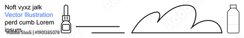 Healthcare, minimalism, product packaging, branding, wellness, environmental design. A medicine dropper, outlined cloud and bottle in simple black-and-white style. Healthcare and minimalism concepts