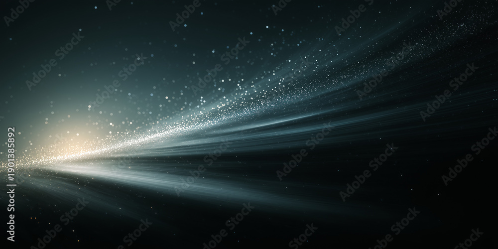 Obraz premium Light particles and stardust streaks flowing across dark space background ideal for sci-fi designs, abstract motion visuals and digital energy effects 