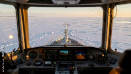 Ice Breaker Ship Navigating Through Frozen Arctic Seas