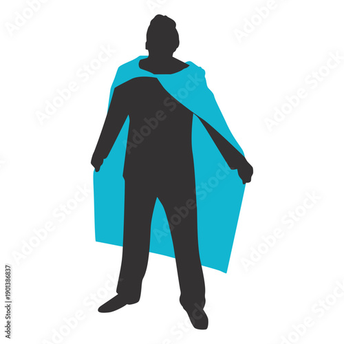 Standing holding cape superhero man