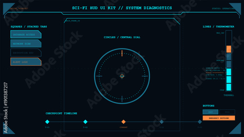 Futuristic heads-up display interface for system diagnostics and data monitoring