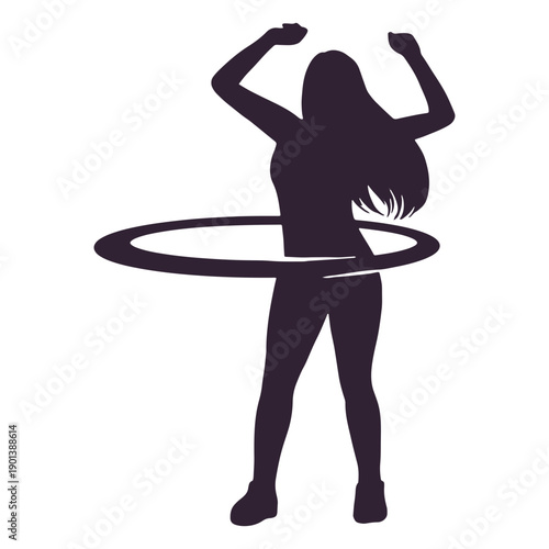 Woman hula hoop people silhouette