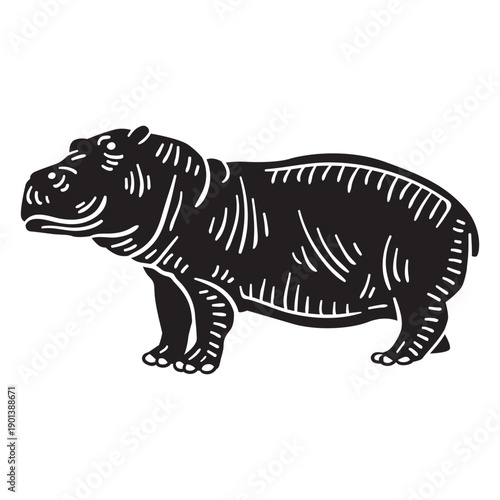 Hand drawn standing hippo