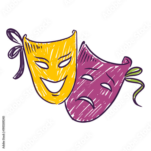 Hand drawn colored theater masks