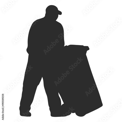 Man carrying garbage container silhouette