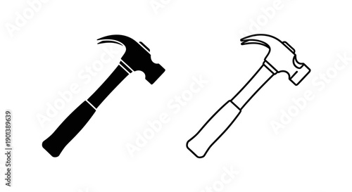 Two hammers: icon set, vector illustration, black and white design, tool symbol Vector