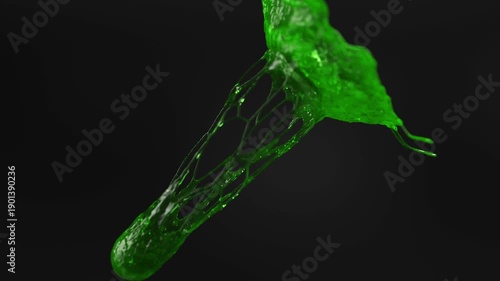Green splash stream liquid on black bg able to loop endless 4k