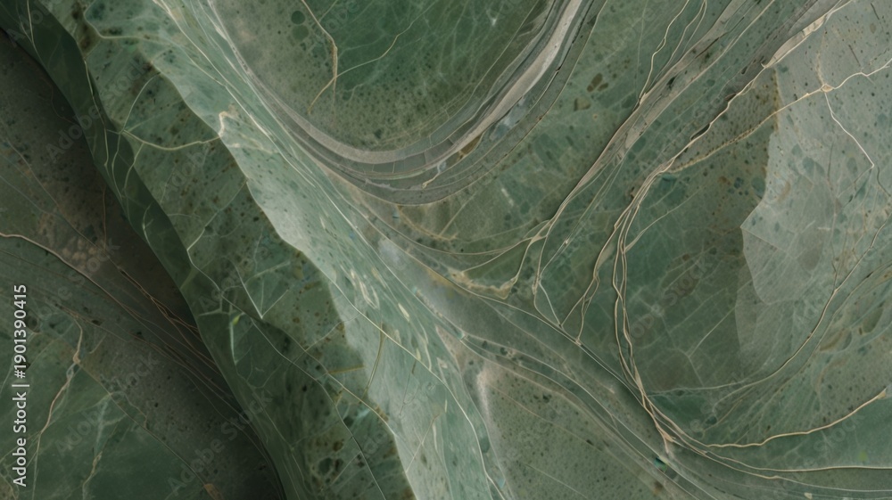 Obraz premium Biophilic Stone Surface with Soft Curves in Green and White Marble Background