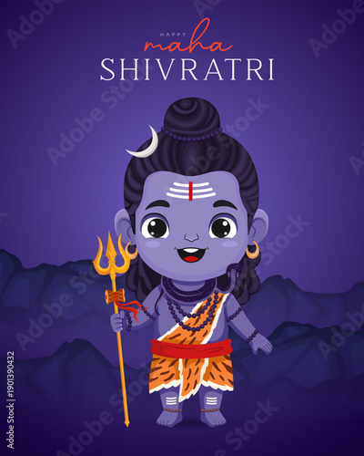 Child-friendly Lord Shiva illustration for Maha Shivratri greeting designs.