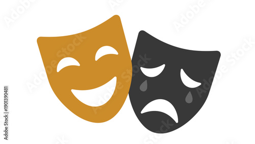 Comedy and Tragedy Theatrical Masks, Vector Drama design on transparrent Background, theatrical masks, comedy mask, tragedy mask, drama masks, theater symbol, drama icon, flat vector, 